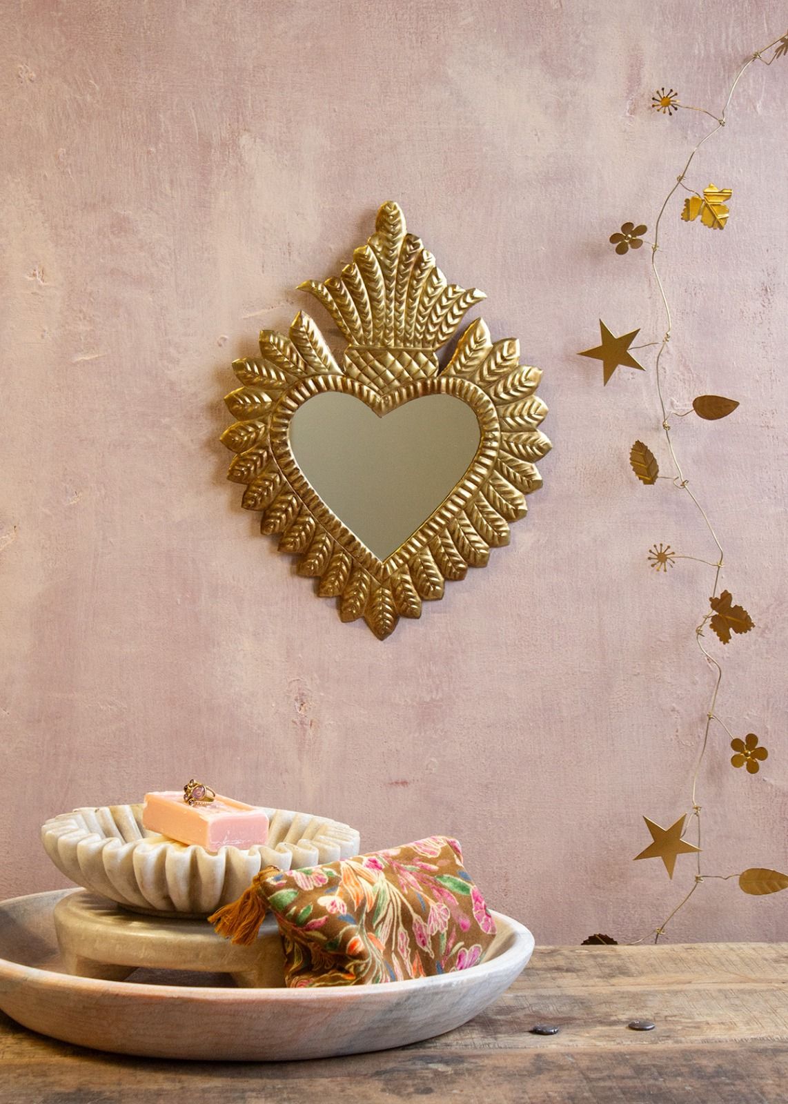 Heart mirror brass