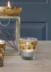 Theelichthouder geribbeld glas