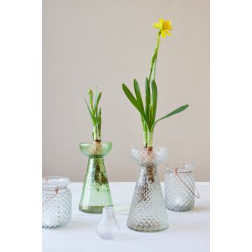 Hyacinth vase transparent ribbed glass 